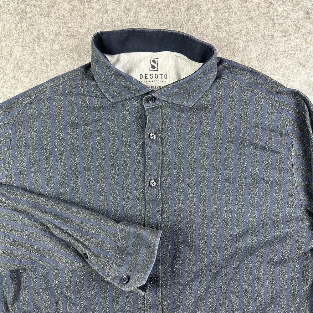 DeSoto Its A Jersey Shirt Mens XL Blue Striped Classic Fit Cotton Performance LS